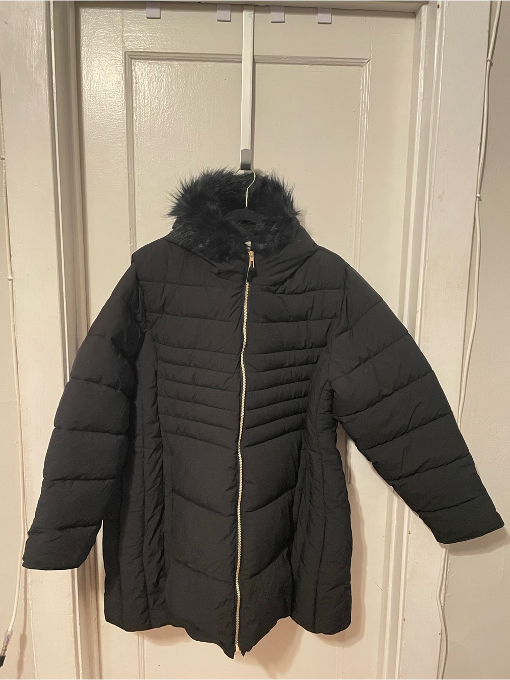 Maralyn & Me Black Quilted Puffer Coat with Faux Fur Trimmed Hood
